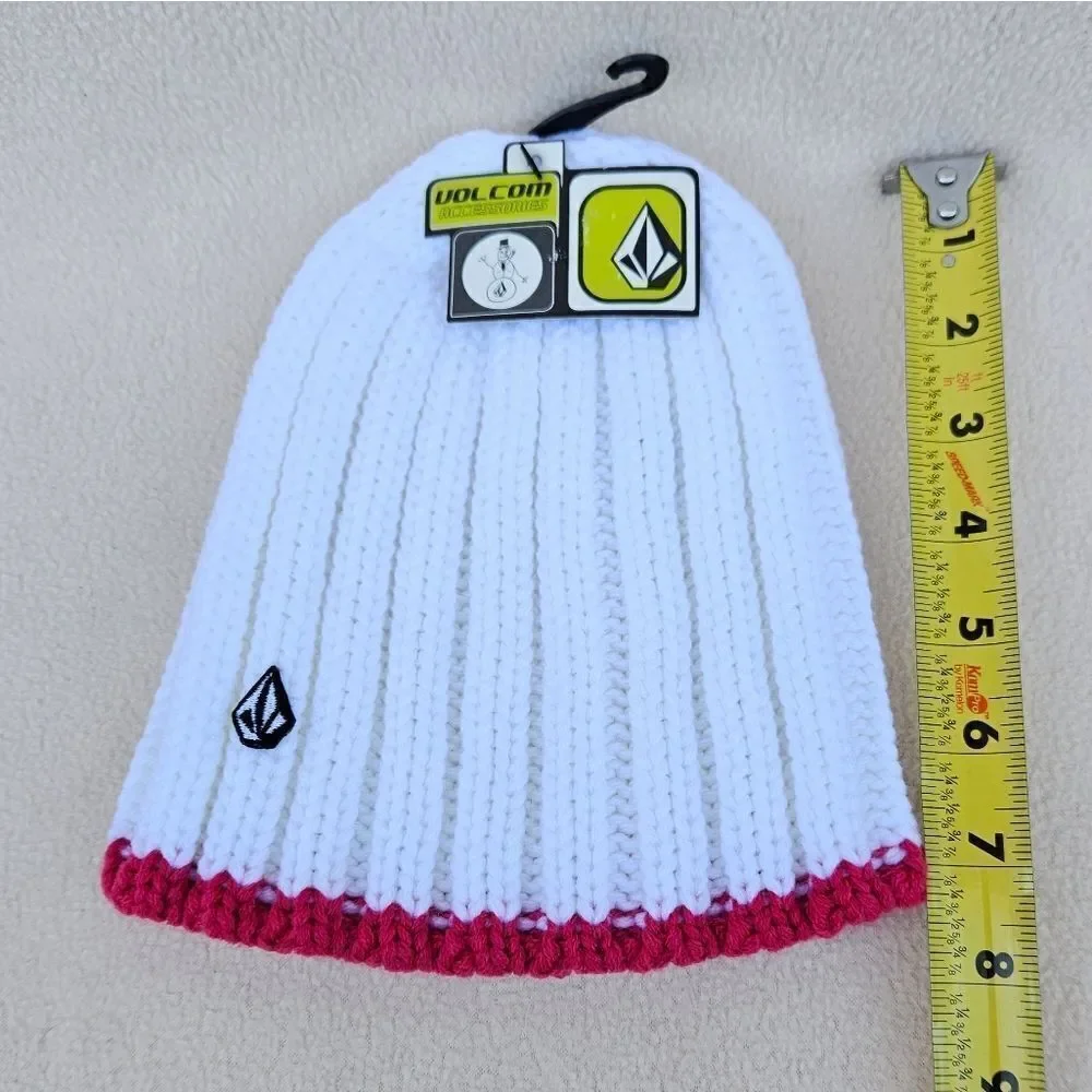 Volcom White with Hot Pink Trim Chunky Knit Beanie